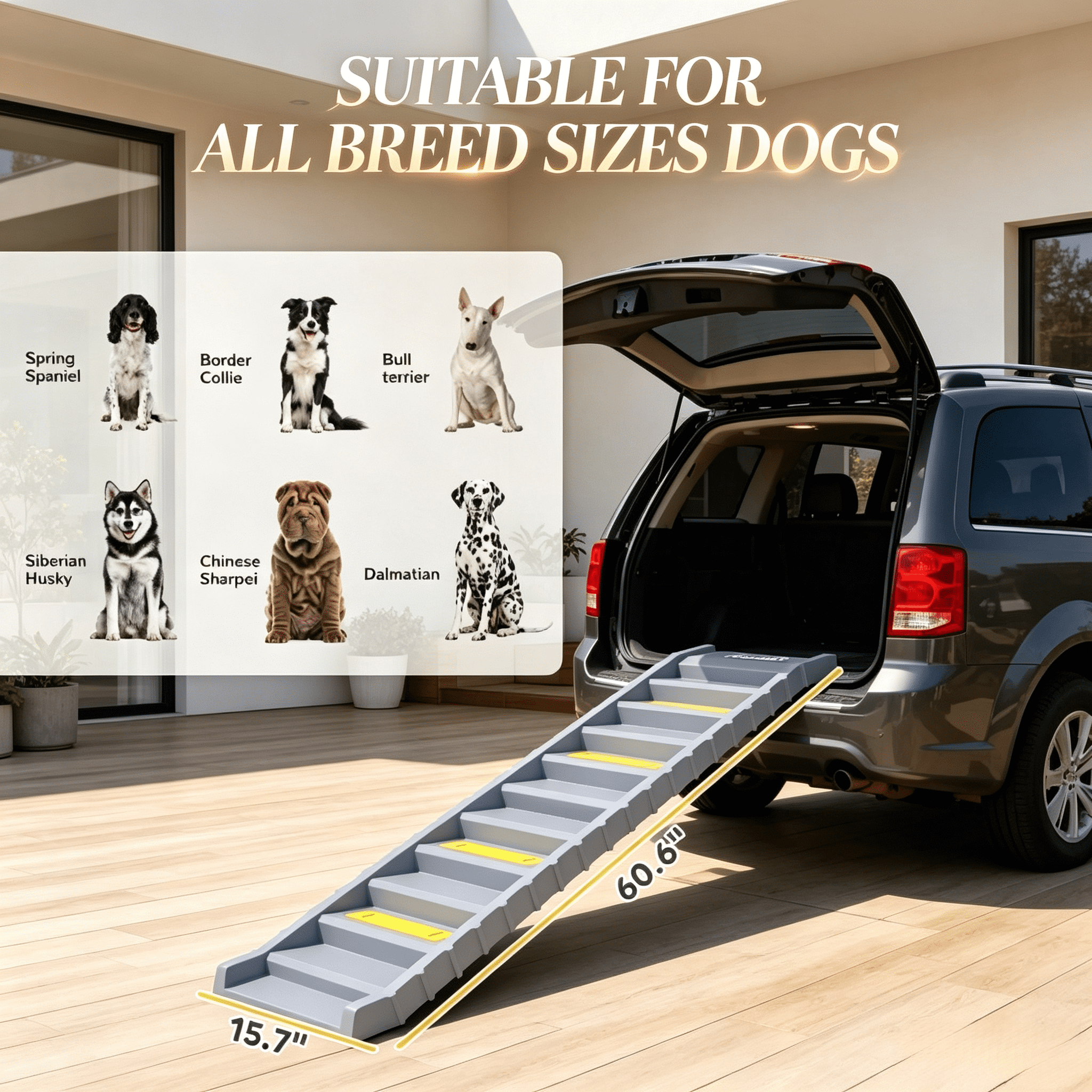 Foldable Dog Stairs Ramp for Car Truck SUV, for Large Medium Small Dogs