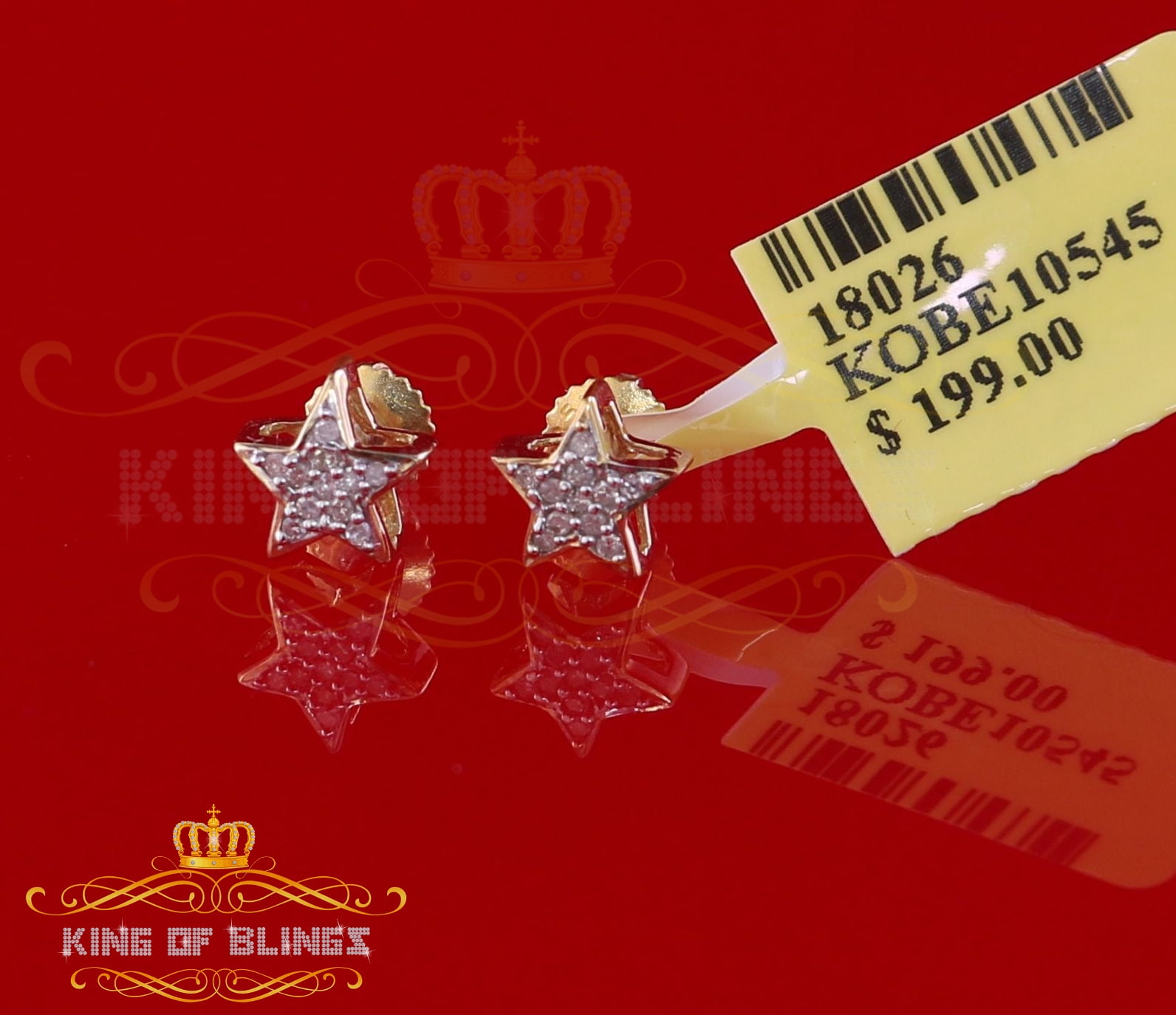 King of Bling's 925 Sterling Silver 0.10ct Diamond For Women's/ Men's Yellow Stud Star Earrings