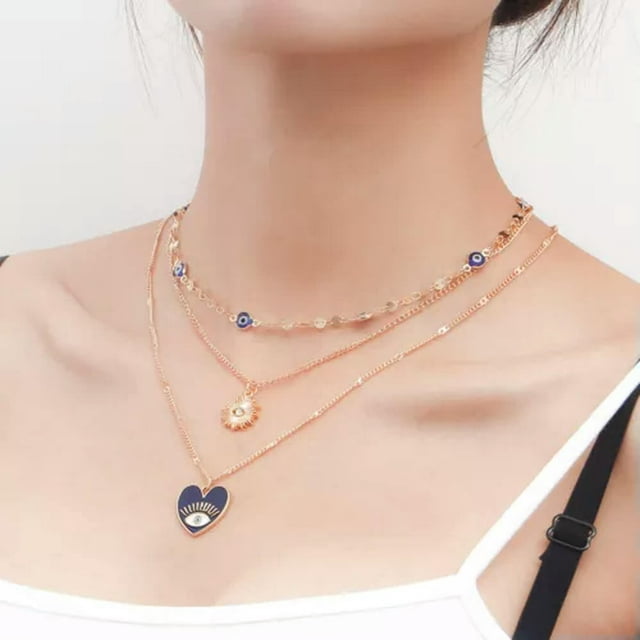 CUITING 3PCS Boho Good Luck Evil Eye Pearl Gold Plated Necklace Women Delicate Jewelry Party Gift-#2