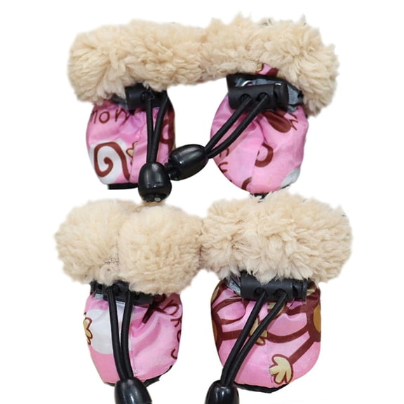 4 Pack/set Pet Dog Winter Rain Boots Set With Fleece Cartoon Waterproof Anti Slip Dogs Shoes