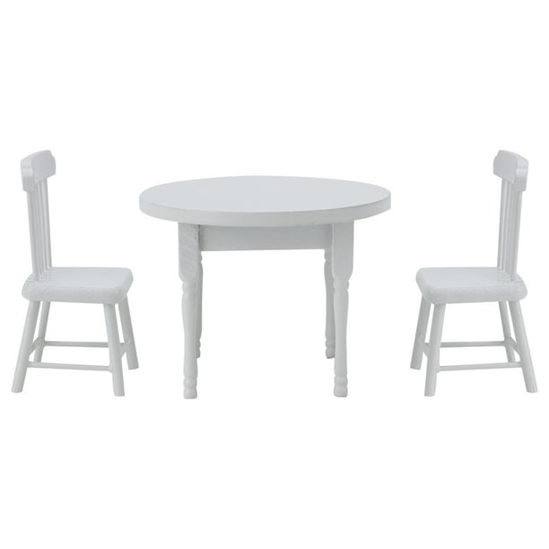 112 Miniature Wooden White Dining Table and Two Chairs Kitchen
