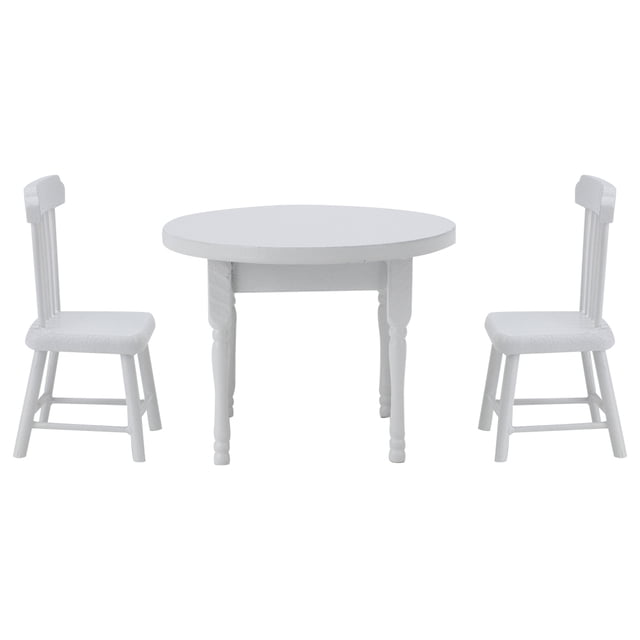 Mesa de comedor de madera blanca en miniatura a escala 1:12 y dos sillas, juego de muebles de cocina, accesorios para casa de muñecas, 3 piezas/juego de mesa y silla