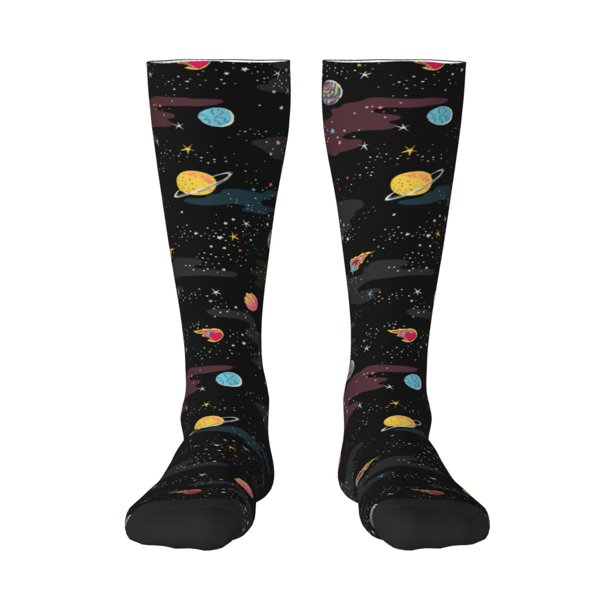 Fotbe Galaxy Calcetas Divertidas Estampadas para Hombre y Mujer, Calcetas de Algodón hasta la Rodilla para Caminar, Correr, Enfermería y Embarazo
