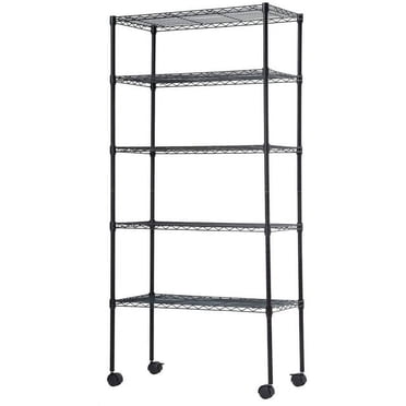 BestOffice 14"W x 30"D x60"H-Shelf Adjustable Standing Garage Shelves Shelving Unit with Wheels, Black