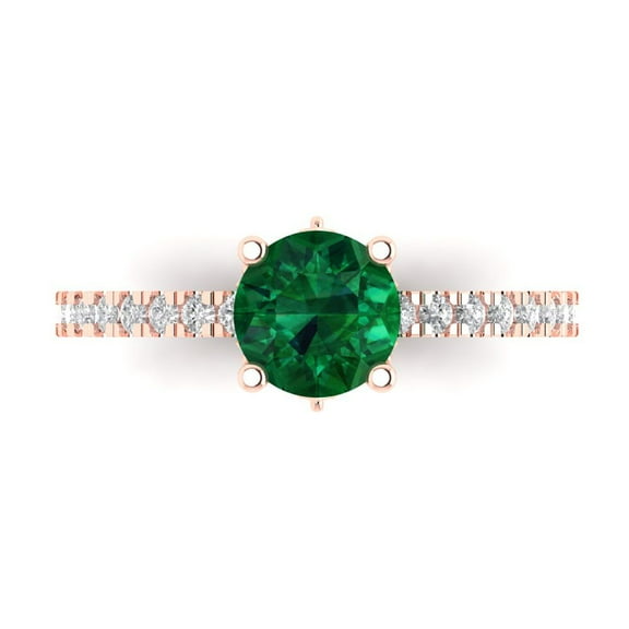 Clara Pucci 14K Rose Gold 1.47ct Emerald Solitaire with Accents Ring