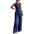thumbnail image 2 of GILIGEGE Women 2 Piece Suit Set,Pant Suits for Women,Sleeveless Blazer Vest Wide Leg Pantsuit Sets,Two Piece Outfit Professional Office Work Pantsuits Set,Business Casual Blazer Sets Navy XL, 2 of 4
