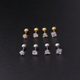 thumbnail image 4 of Pendientes de acero inoxidable con forma de triángulo amoroso y circonita cuadrada de cinco puntas de 3 mm a 5 mm, varilla fina de 20 g, con forma de bola giratoria y hueso de oreja para, 4 of 5