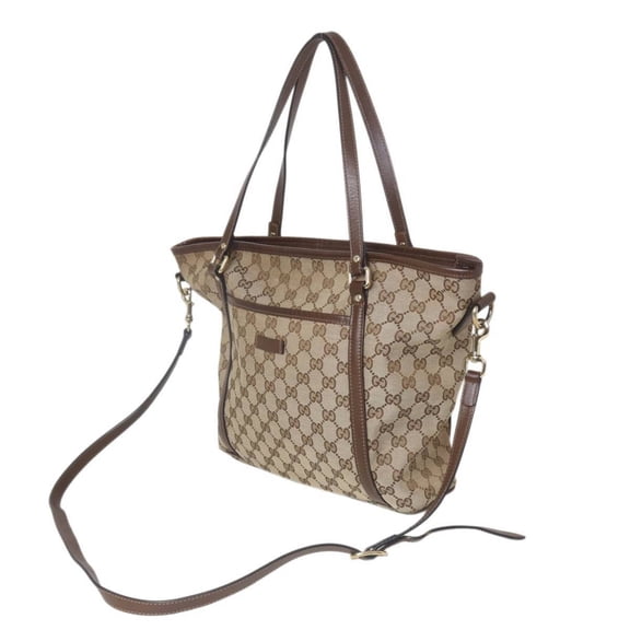 Pre-Owned GUCCI GG Beige Tote Bag 388929 52540 Jacquard and Leather (Fair)