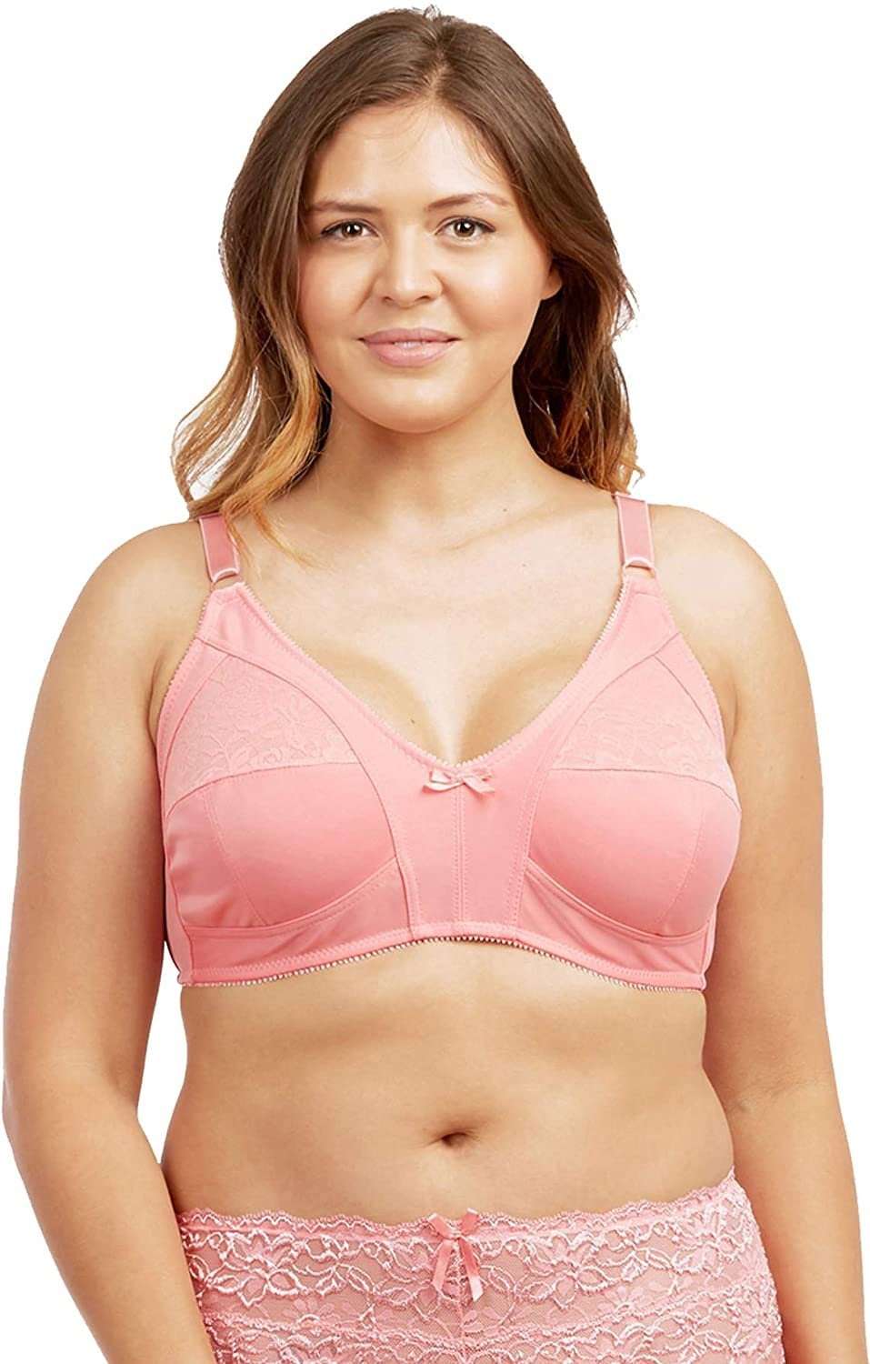 6 Pieces Wireless Lace Full Cup 3-Hooks No Padding Wire Free Bra (40B)
