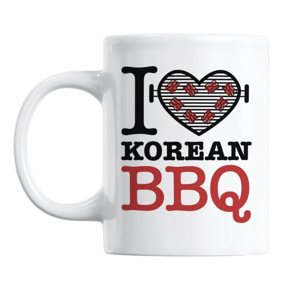 I Heart or Love Korean BBQ White Ceramic Coffee & Tea Mug Cup (11oz)