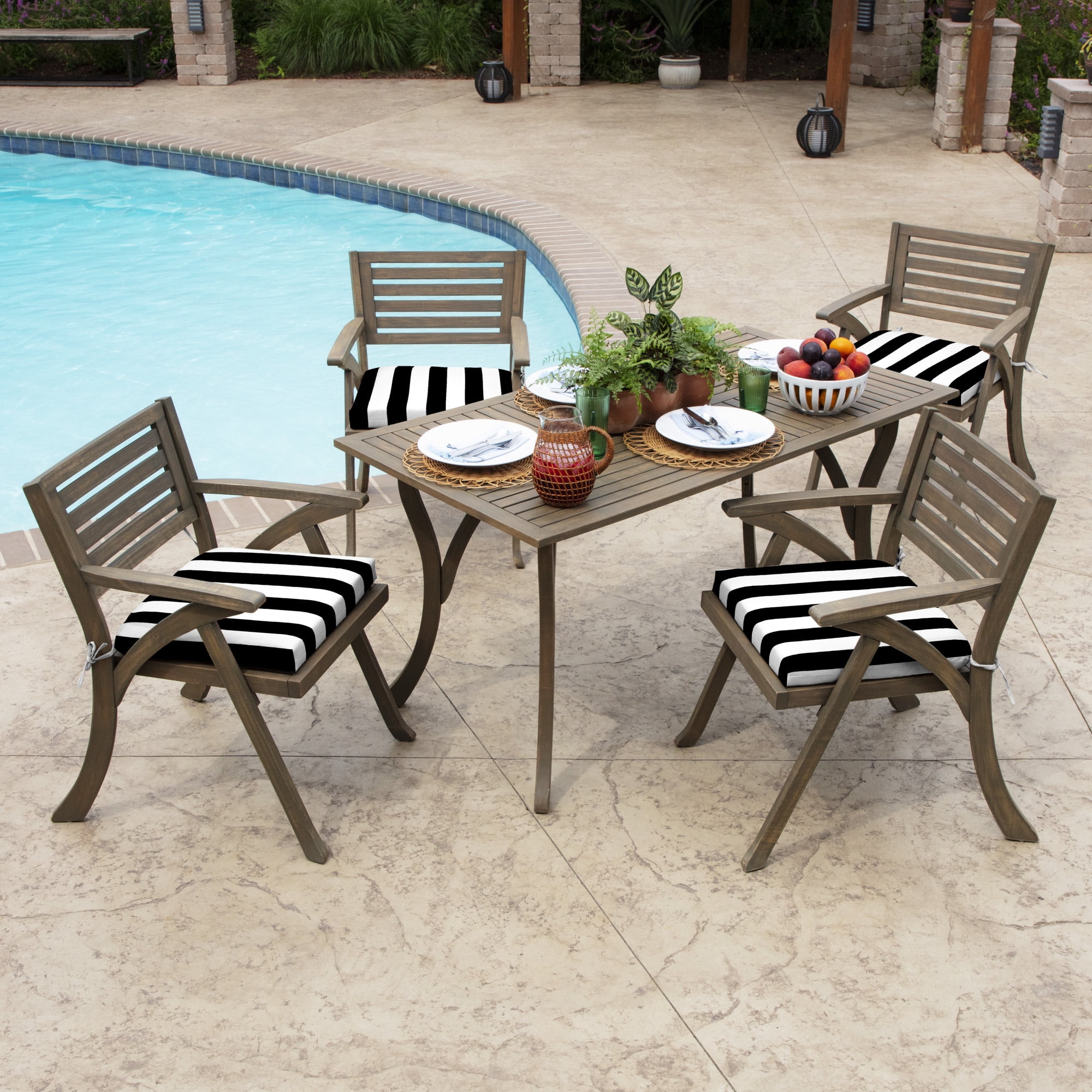 ARDEN Outdoor Seat or Rocking Chair Cushion, 19 x 18, Water Repellent, Fade Resistant, Black Cabana Stripe