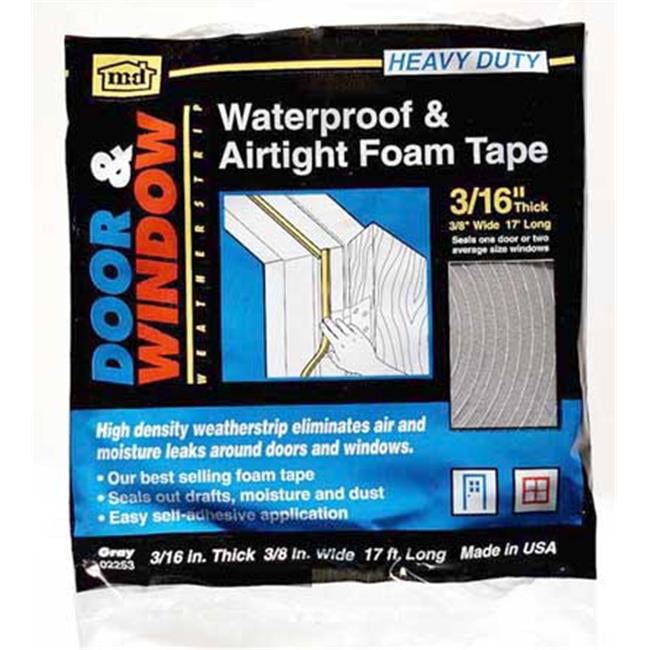 M-D 02253 3/16 X 17 Gray Waterproof & Airtight Foam Tape Weather Str 