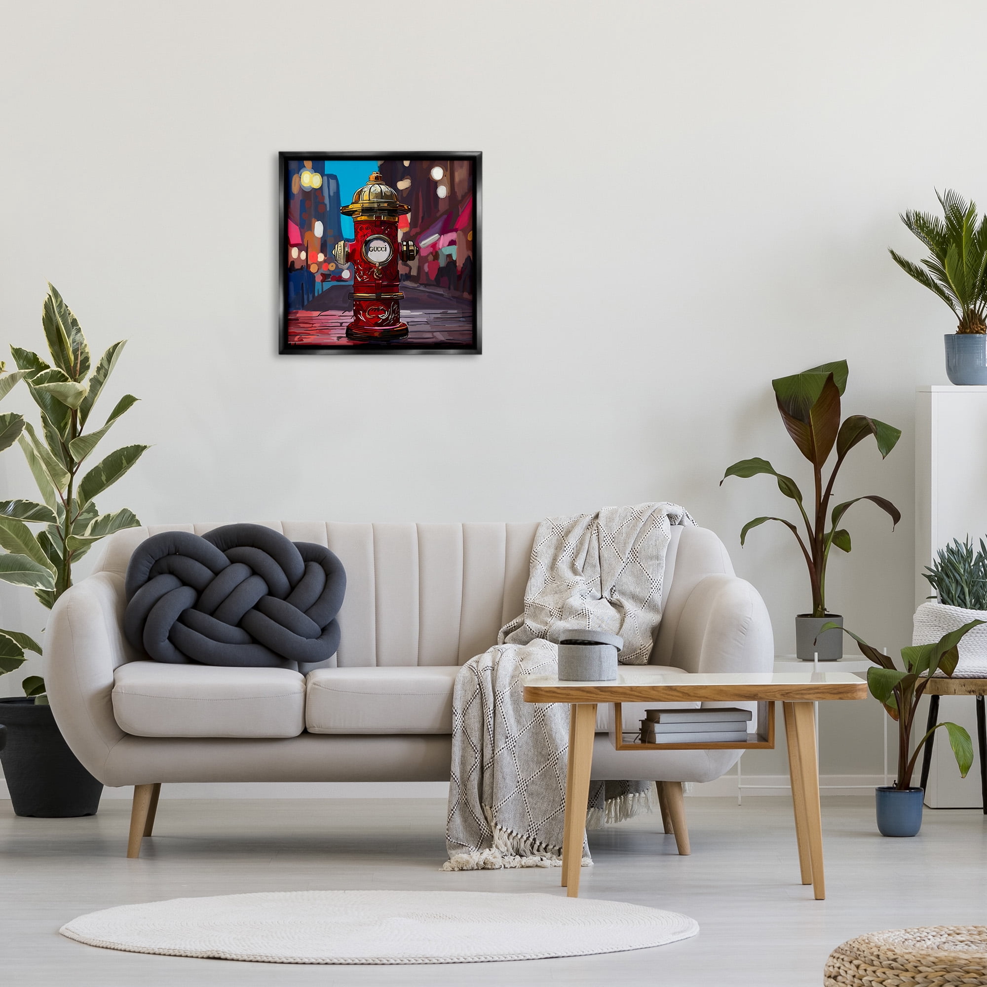 Stupell Industries Vivid Glam Hydrant Abstract Painting Black Floater Framed Canvas Art Print Wall Art, 25 x 25