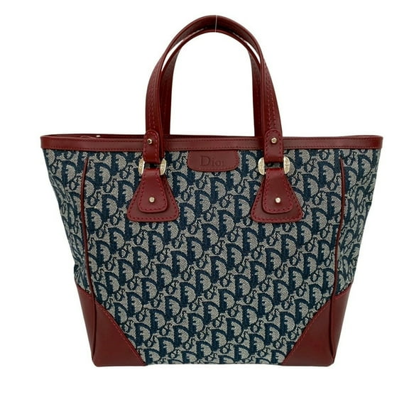 Pre-Owned Christian Dior Logo Trotter Pattern Canvas Leather Handbag Tote Bag in... (Good)