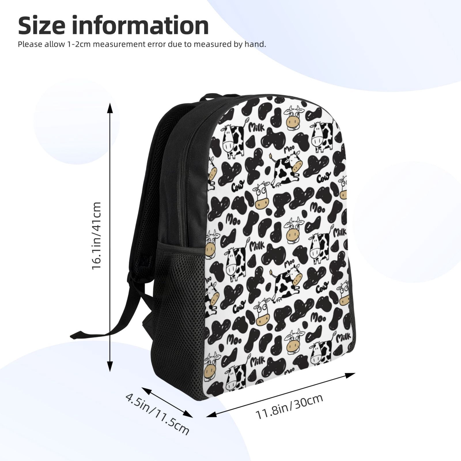 Defioc Cow Print Backpack -Travel,or Work Bookbag Daypacks with 15-Inch Laptop Sleeve and Dual Water Bottle Pockets