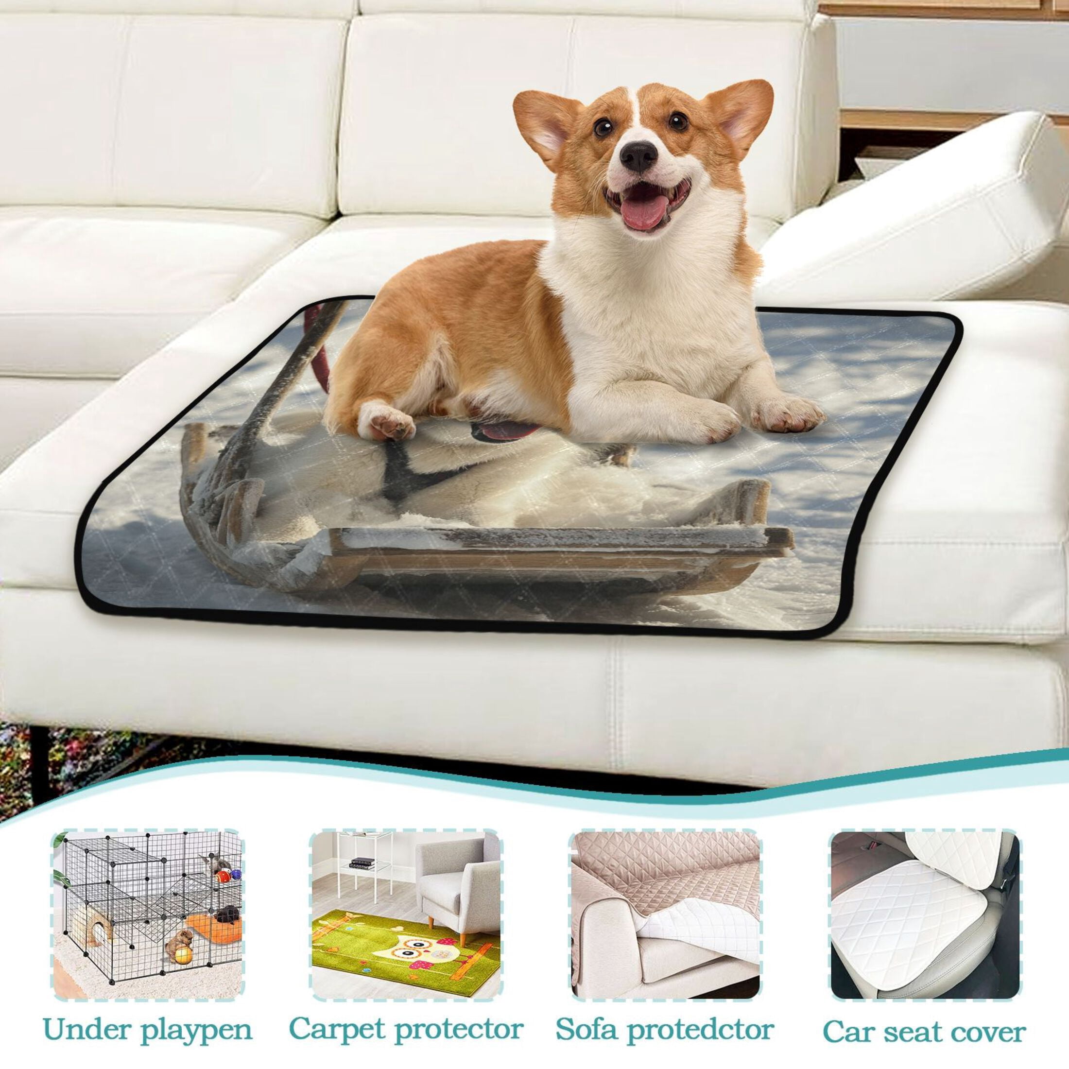 Qxltty Alaskan Dog on Sledge Cat litter Pads Pet Set of 2 Diaper Mats Center Anti-leakage Layer Absorbent Soft and Comfortable