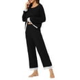 thumbnail image 4 of Conjunto de pijama para mujer INSPIRE CHIC, blusa de manga larga con encaje suave y pantalones, ropa de dormir de 2 piezas, M, negro, 4 of 5