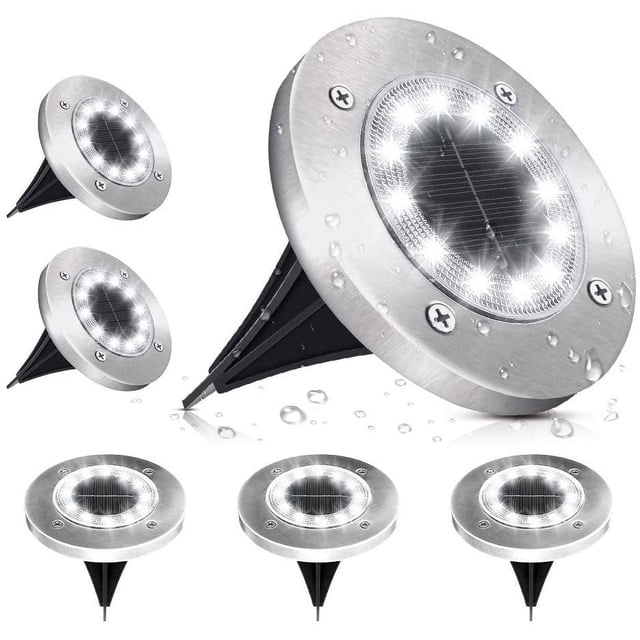 Luces solares de jardín para exterior de 6 piezas con 12 LED, luz blanca fría, resistente al agua IP65, focos solares integrados, adecuadas para patios, pasillos y patios.