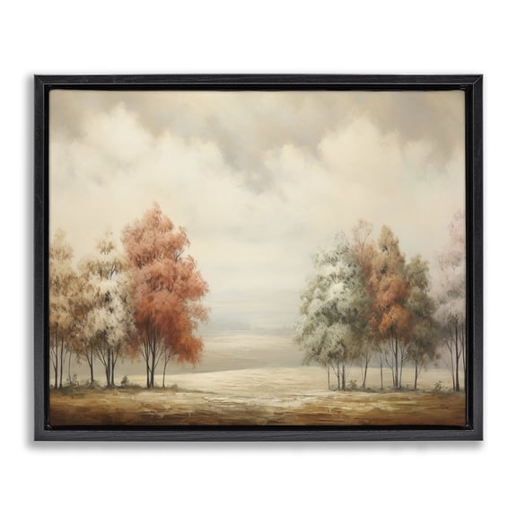 Stupell Industries Muted Autumn Treeline Landscape & Nature Painting Black Floater Framed Canvas Art Print Wall Art, 25 x 31