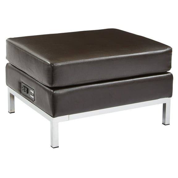 OSP Home Furnishings Espresso AC/USB Charging Ottoman