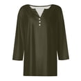 thumbnail image 4 of WTOBBY Women's Solid Color Henley Style Top Ribbed Knit 3/4 Sleeve Tunic Button Detail V-Neck T-Shirt Essential Casual Wardrobe Piece,Army Green L, 4 of 5
