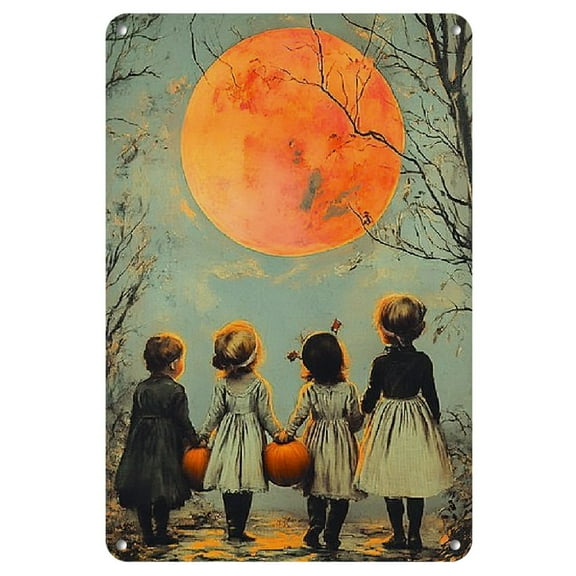 1pc Vintage Halloween Themed Iron Wall Decor Sign - 8x12 Inch Durable Metal Tin Art, Pre-Drilled for Easy Hanging, No Electricity Needed, Ideal for Home, Bar, Cafe, and Garage Decoration