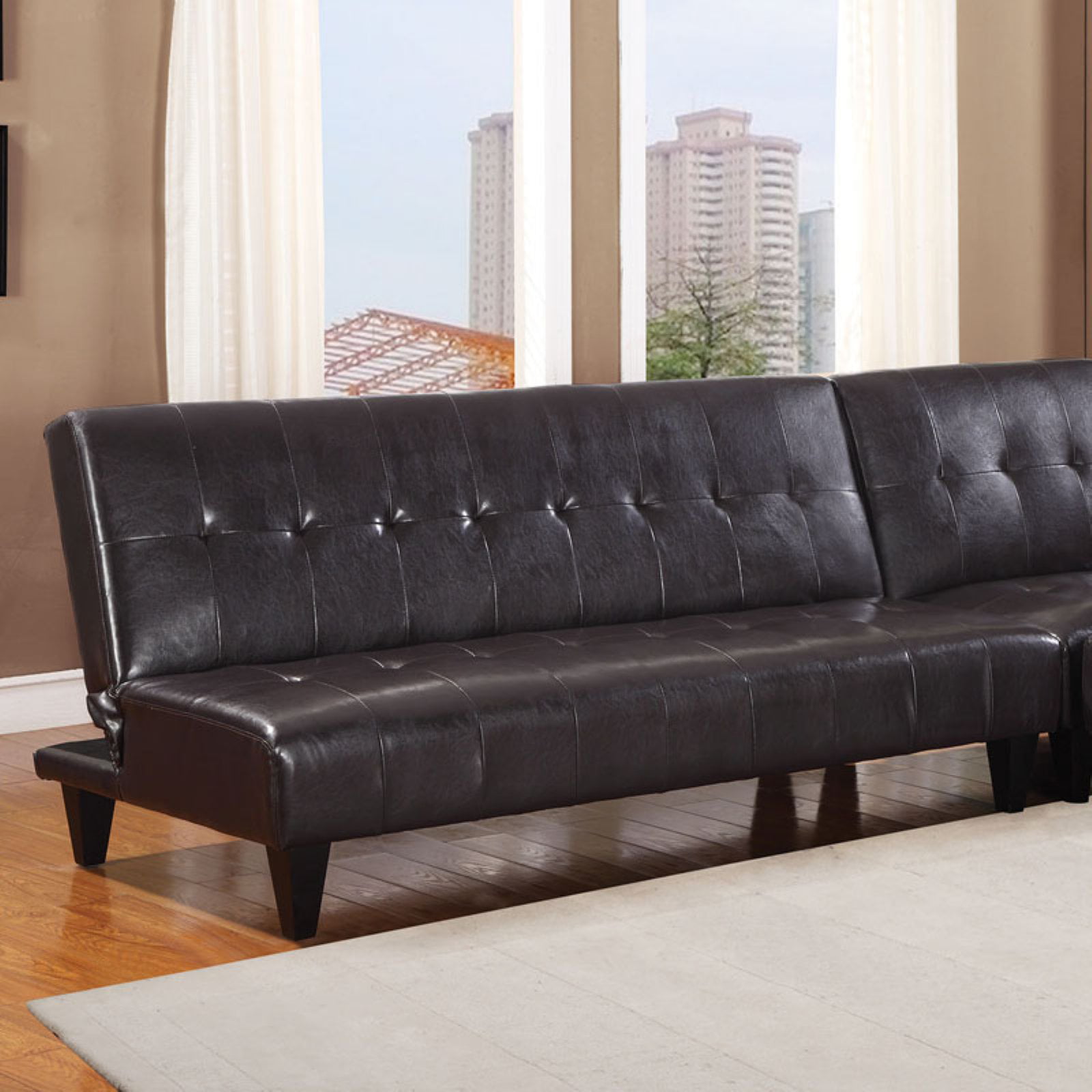 Faux Leather Bycast Adjustable Futon, Real Leather Futon