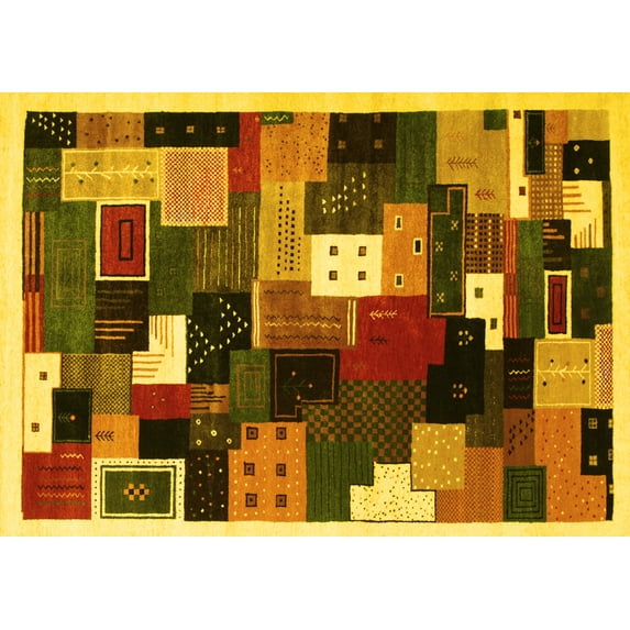 Ahgly Company Machine Washable Indoor Rectangle Abstract Yellow Contemporary Area Rugs, 3' x 5'