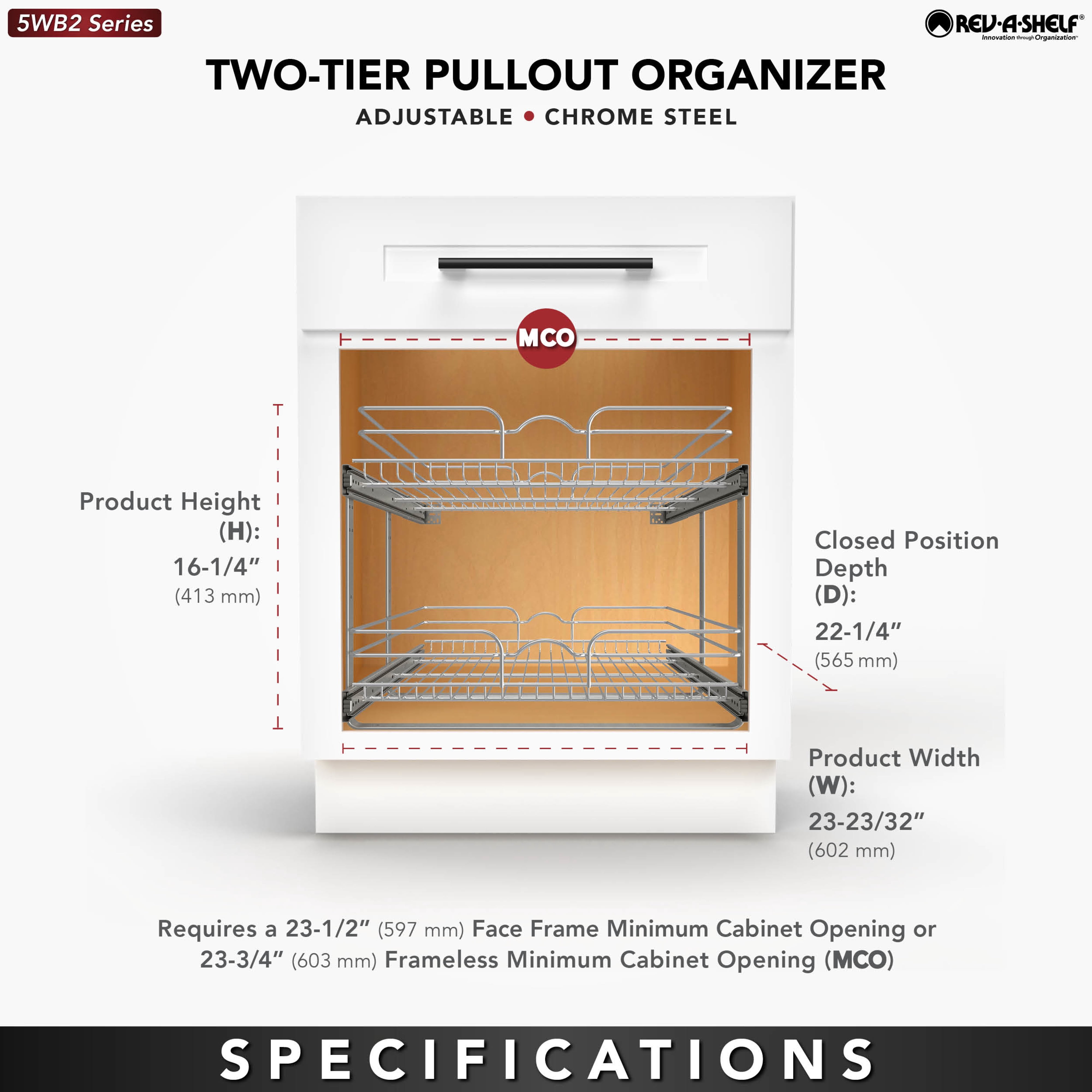 Rev-A-Shelf 24 x 22 In 2-Tier Kitchen Organization Cabinet Pullout Basket