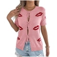 thumbnail image 2 of HongQid Womens Summer Short Sleeve Cardigans Cable Knit Tie Front Button Down Crewneck Lightweight Sweater Tops, 2 of 8