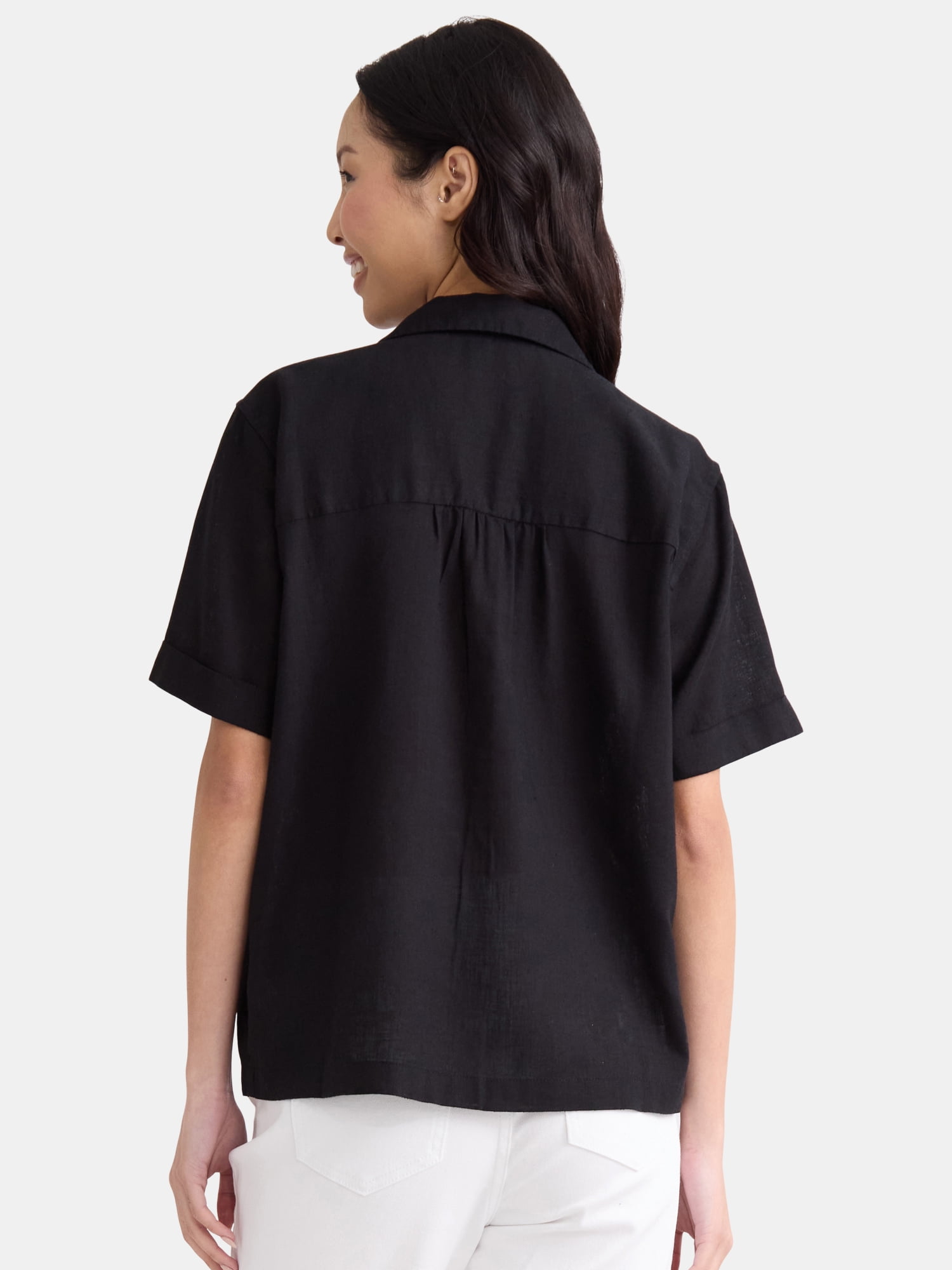 Time and Tru Women’s Cropped Camp Shirt, Sizes XS-XXXL