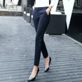 thumbnail image 2 of Pantalones de mujer de nueve puntos con pierna recta y cintura alta, ajustados y gruesos, para trabajo en hoteles, color negro, 2 of 4