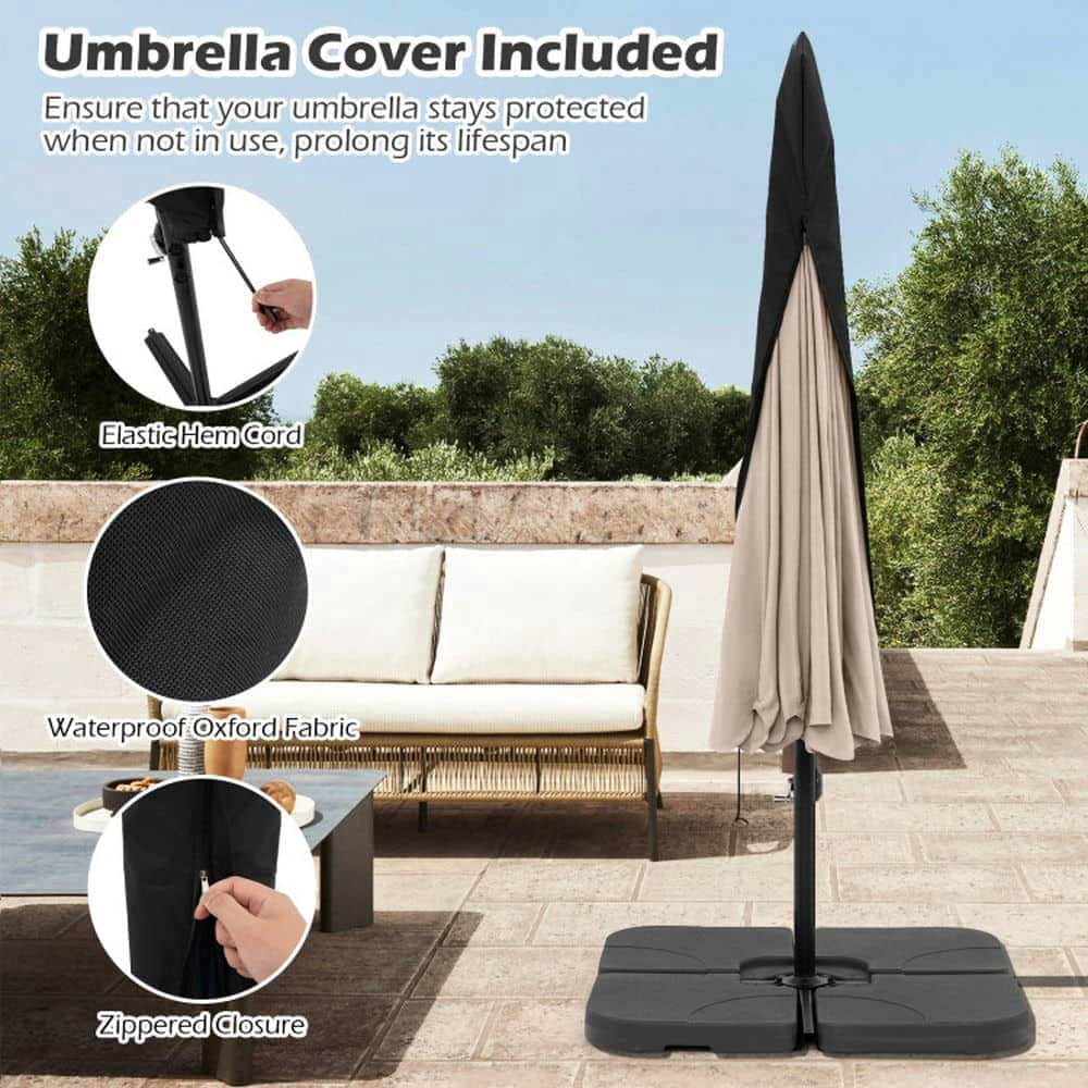 Yardi Yarda 10 Feet Patio Cantilever Umbrella with Cover Tilt Adjustment and Ruffled Edge, Outdoor Shade, Beige