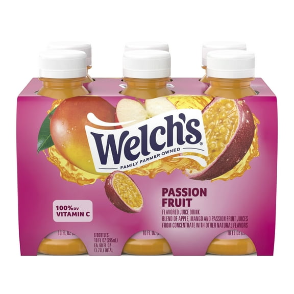 Welch's Passion Fruit Juice Drink, 10 fl oz On-the-Go Bottle (Pack of 6)