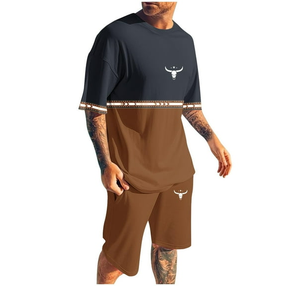 GERsome Mens 2 Piece Outfits Short Sleeve Crewneck Tops and Shorts Sets Color Block Casual Summer Tracksuits Sets S-4XL