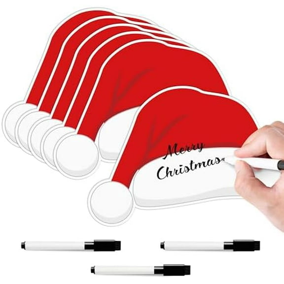 6Pcs Santa Hat Cruise Ship Door Magnets Decor Set, Christmas Magnetic  with 3Pcs Erasable Paint Pens for Xmas Carnival Winter Holiday Party Family Cruise Crew Cabin Refrigerator Decor