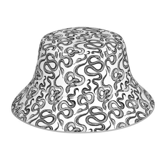 Fuzoiu Hand Drawn Snake Print Reflective Bucket Hat,Outdoor Hat for Men and Women,Bucket Hat for Travel Fishing Hunting Summer Camp