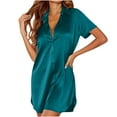 thumbnail image 5 of DailyTrove Women Down Nightgown Silk Short Sleeve Sleepshirt Notch Collar Sleepwear, 5 of 5