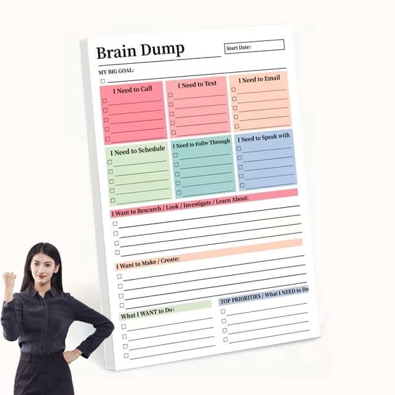 50 Page Brain Dump Tear-Off To Do Notebook, A5 Daily Planning Management Manual, Notepad Minimal Planning Tool