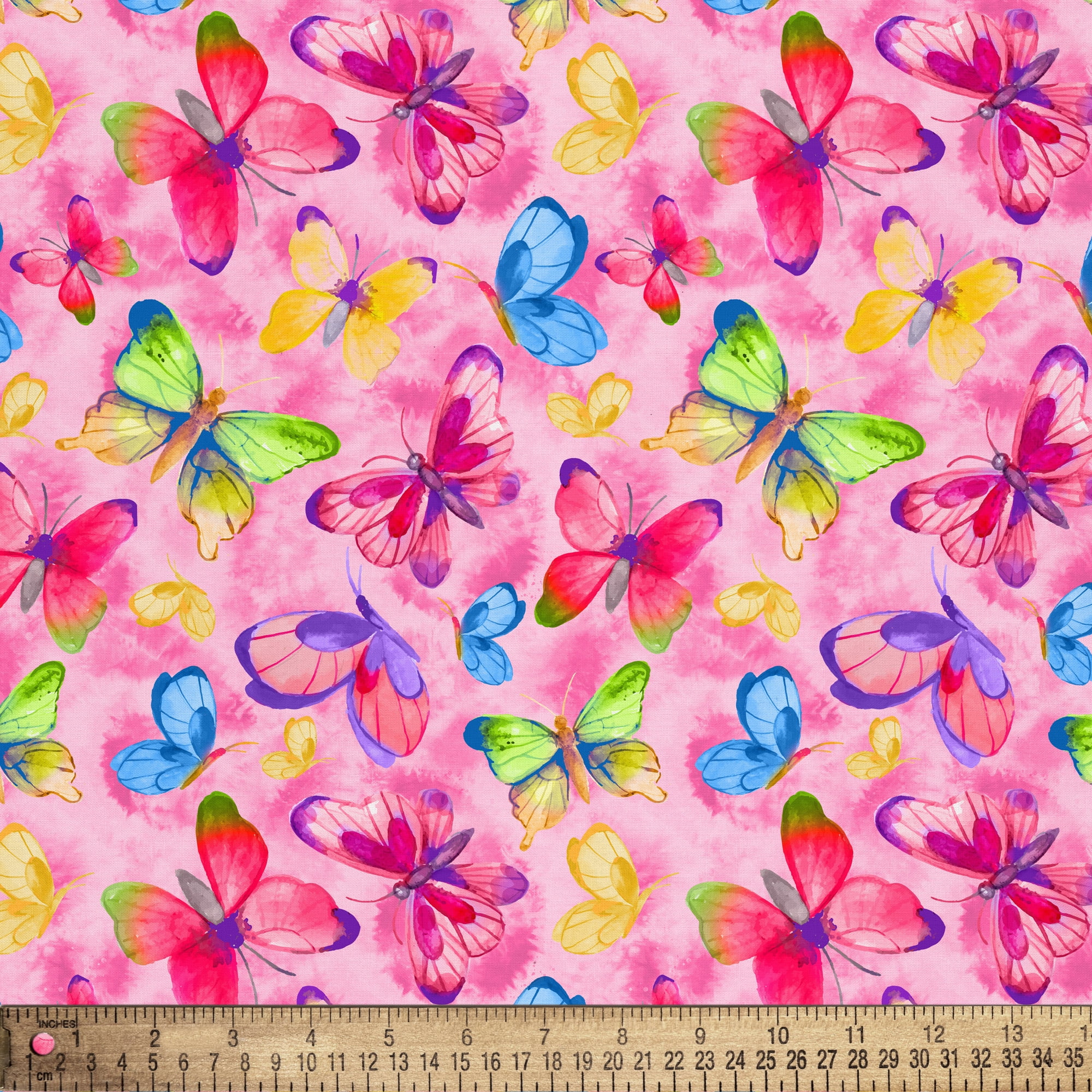 Half-Yard 100% Cotton Colorful Butterfly, Pink, 44" Wide for Quilting & Sewing by David Textiles