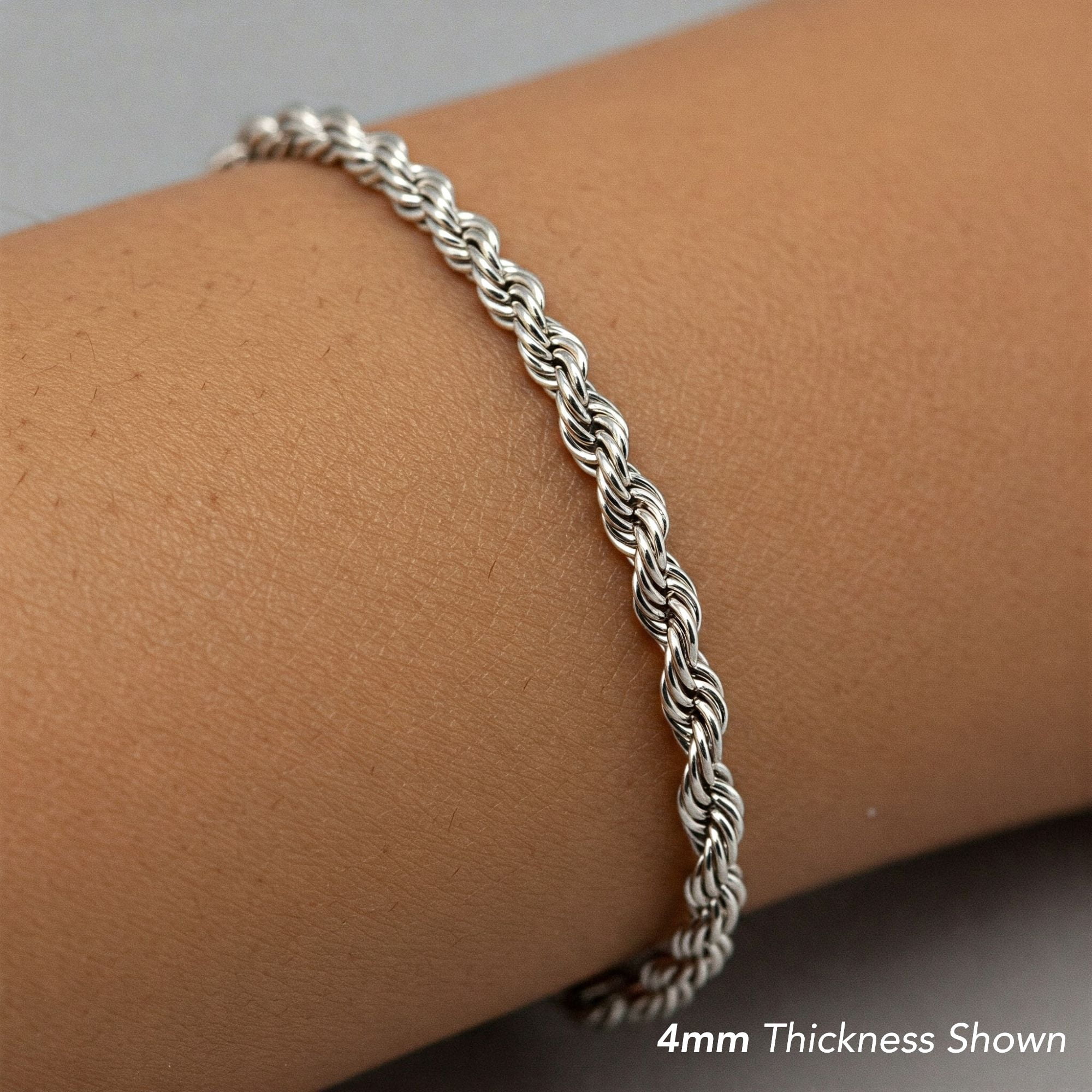 Tilo Jewelry Solid 925 Sterling Silver Rope Chain Bracelet with Secure Lobster Lock | 5mm - 8 Inch | Everyday Bracelet for Men, Women, Unisex