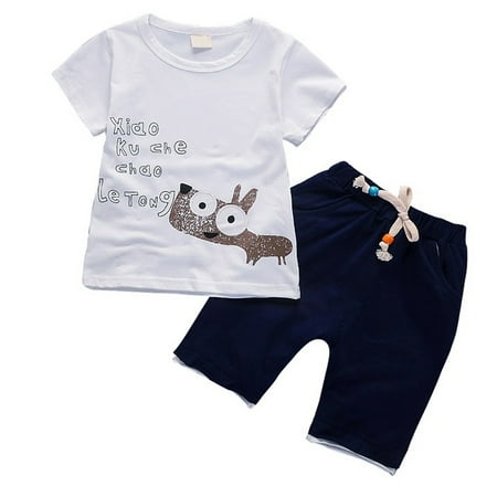 

Toddler Kids Boy Cartoon Dog Cotton Short Sleeve Tee+Shorts Summer Outfit Set