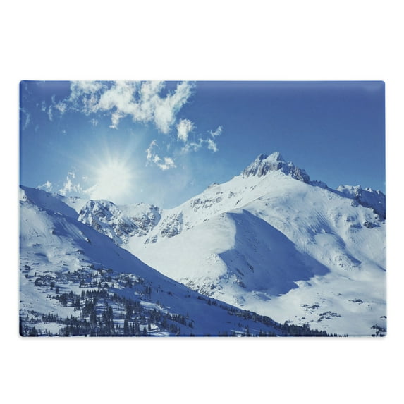 Winter Cutting Board, Mountain Peaks in Sunny Winter West Northern of States Tranquil Habitat Hike Image, Decorative Tempered Glass Cutting and Serving Board, Large Size, White Blue, by Ambesonne