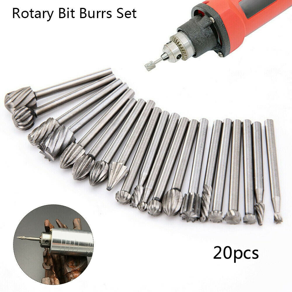 YSTCAN 20pcs Wood Carving Drill Bits Set HSS Rotary Burrs Set Tungsten Carbide Rotary Burr Set with 3mm Shank for Dremel Rotary Tools DIY Woodworking Carving Engraving Drilling Polishing