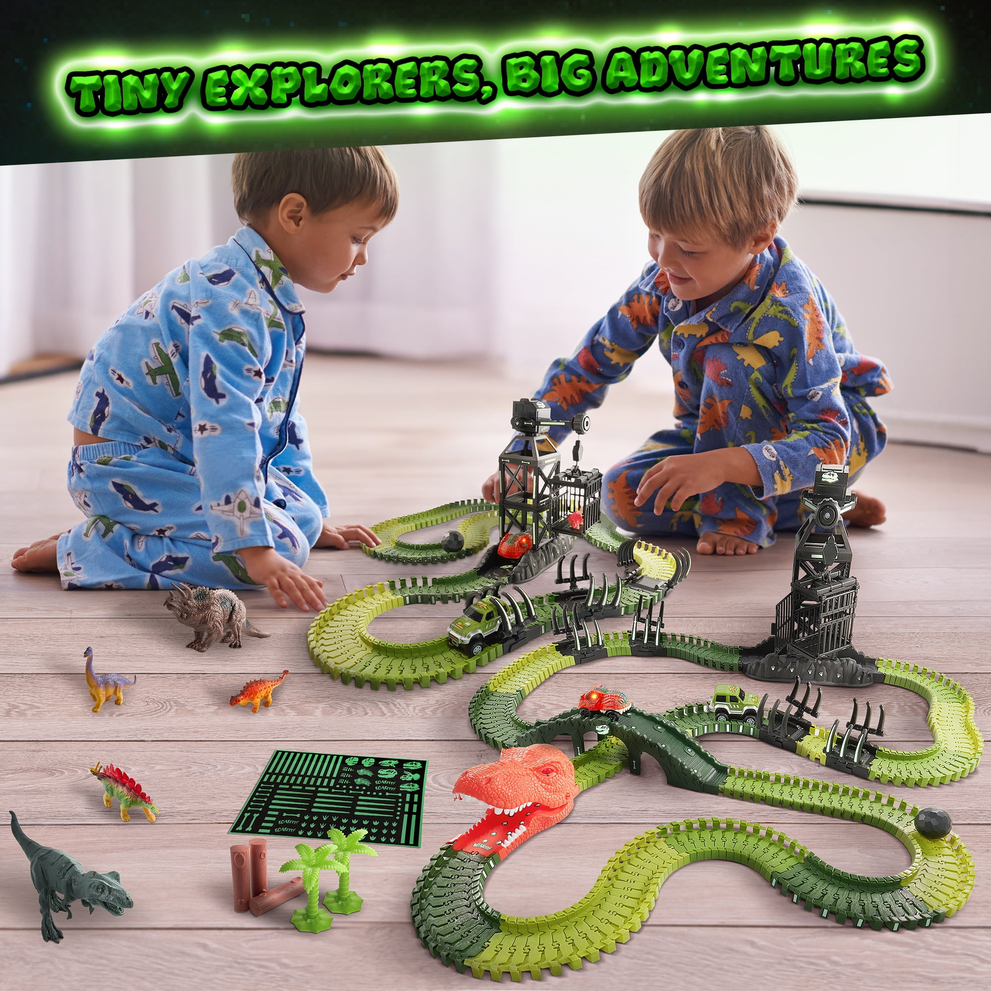 USA Toyz Dinosaur Race Track STEM Playset 225 Pieces Summer Toy for Kids Ages 3+