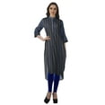 thumbnail image 3 of Moomaya Cotton Mandarin Collar Kurti For Women Knee Long Printed Plus Size Dresses, 3 of 6