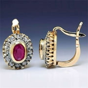 NUOKO Women On Ear Red Crystal Stainless Body Clip 1 Pair Clip Steel Rhinestone