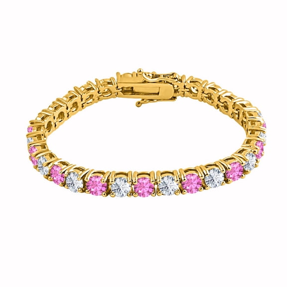 11.43 CTW Round Cut Simulated Diamond & Pink Sapphire 14K Yellow Gold Plated S925 Tennis Bracelet 6" Men's & Women's
