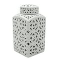 thumbnail image 3 of 12" White Carved Square Ginger Jar, 3 of 7