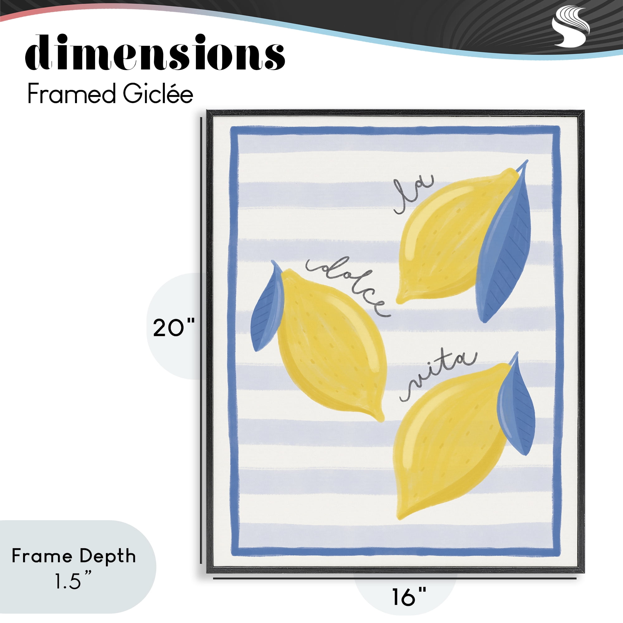 Stupell Industries Dolce Vita Lemons & Stripes Black Framed Giclee Art, design by Jalynn Heerdt